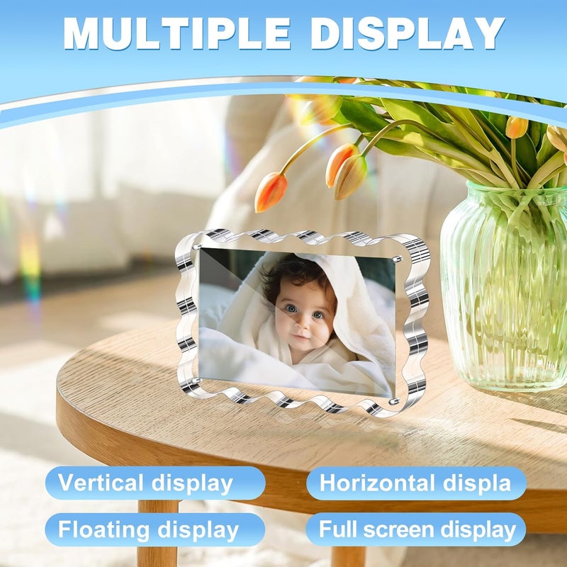 Aheroi Acrylic Picture Frames, 3 Pack 4x6 Clear Scalloped Photo Frame Freestanding Magnetic Double Sided Picture Frames, Transparent Thickened Frameless Acrylic Sign Holder, No Instal, Gifts Choice - Image 5